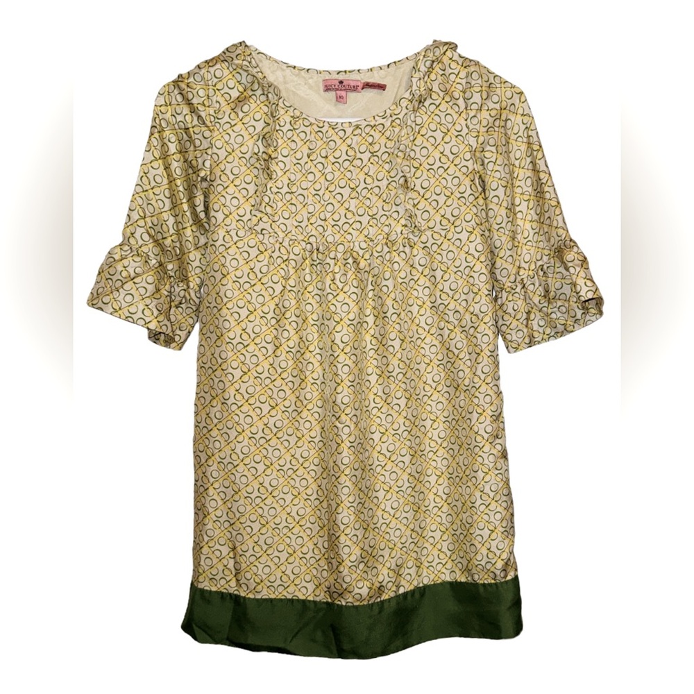 Juicy Couture Yellow Green Geometric Silk ruffle Girls Kids mini Dress size 10